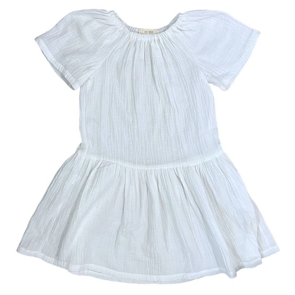 Evy Meri Girls Short Sleeve Pullover Handmade Muslin Dress White Size 7